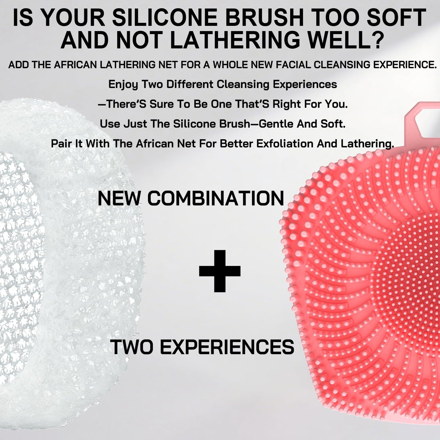 RamPula Face Scrubber & African Net, Silicone Exfoliating Brush for Men, Facial Cleansing Brush, Manual Waterproof Cleansing Skin Care, Blackhead Removing Pore Cleansing Massaging Face Brushes - Pink