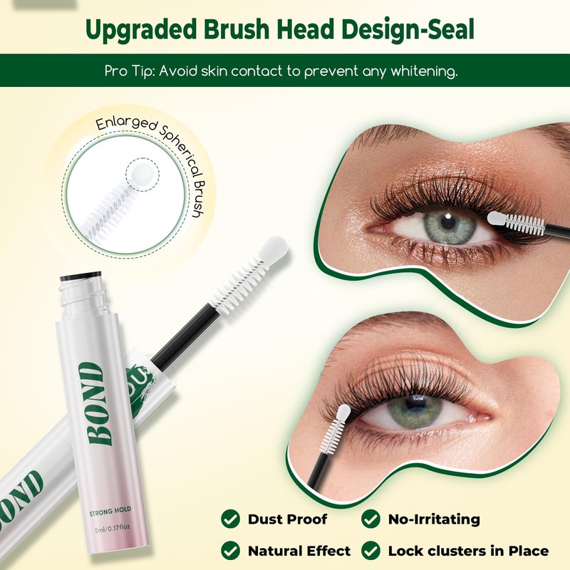 KEYYOU Lash Cluster Glue,New Lash Bond and Seal Waterproof for Eyelash Clusters,72Hours 2-in-1 Super Hold Long-Lasting Non-Irritating for DIY at Home(Black Bond,10ML)