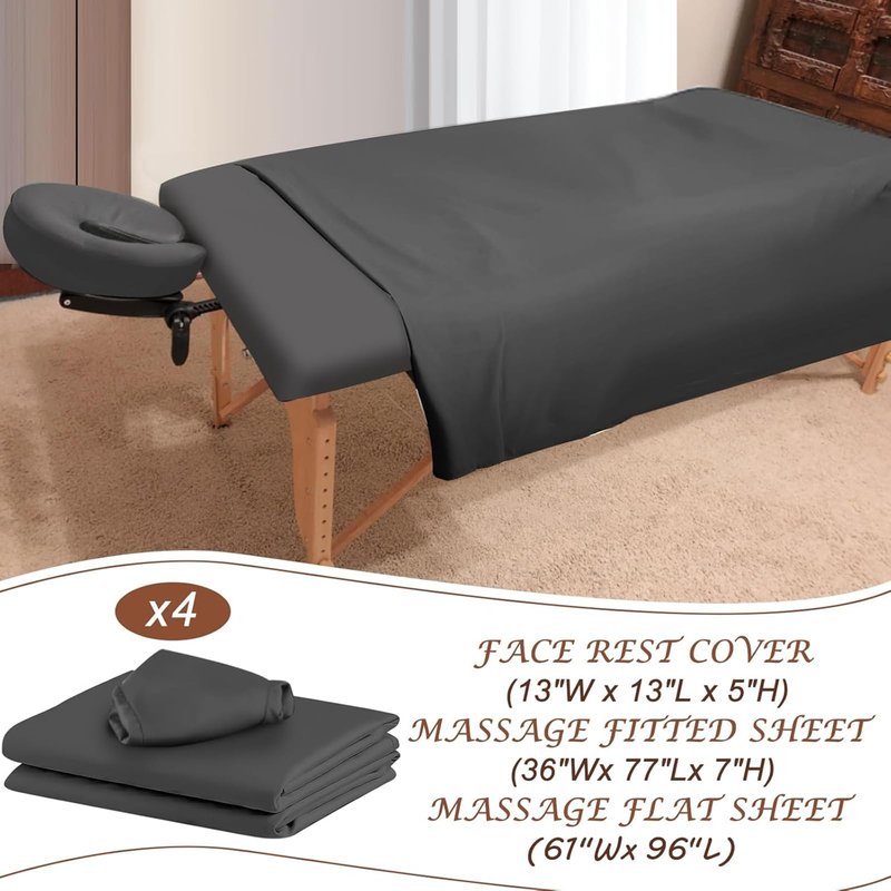 4 Sets Microfiber Massage Table Sheets Set 3 Piece Set Includes Premium Massage Table Cover Fitted Sheet and Fitted Face Rest Cover (Black)