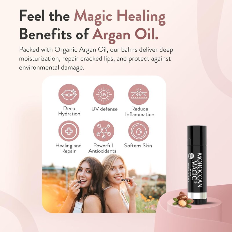 Moroccan Magic Organic Coconut Lip Balm 3-Pack - Ultra-Hydrating Argan Oil & Vitamin E Moisturizer | Natural, Non-Toxic Chapstick for Dry Lips