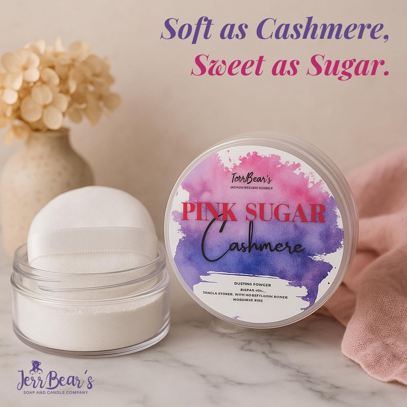 JerrBear’s Pink Sugar Cashmere Dusting Powder, Talc Free Body Formula for Women, Soft Scented Skin Care, Gentle Powder for Daily Freshness, 4oz Jar