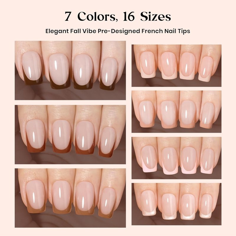 Beetles French Tip Press On Nails - Mocca Mousse | 7 Colors, Short Square, 224 Pcs Natural Quality