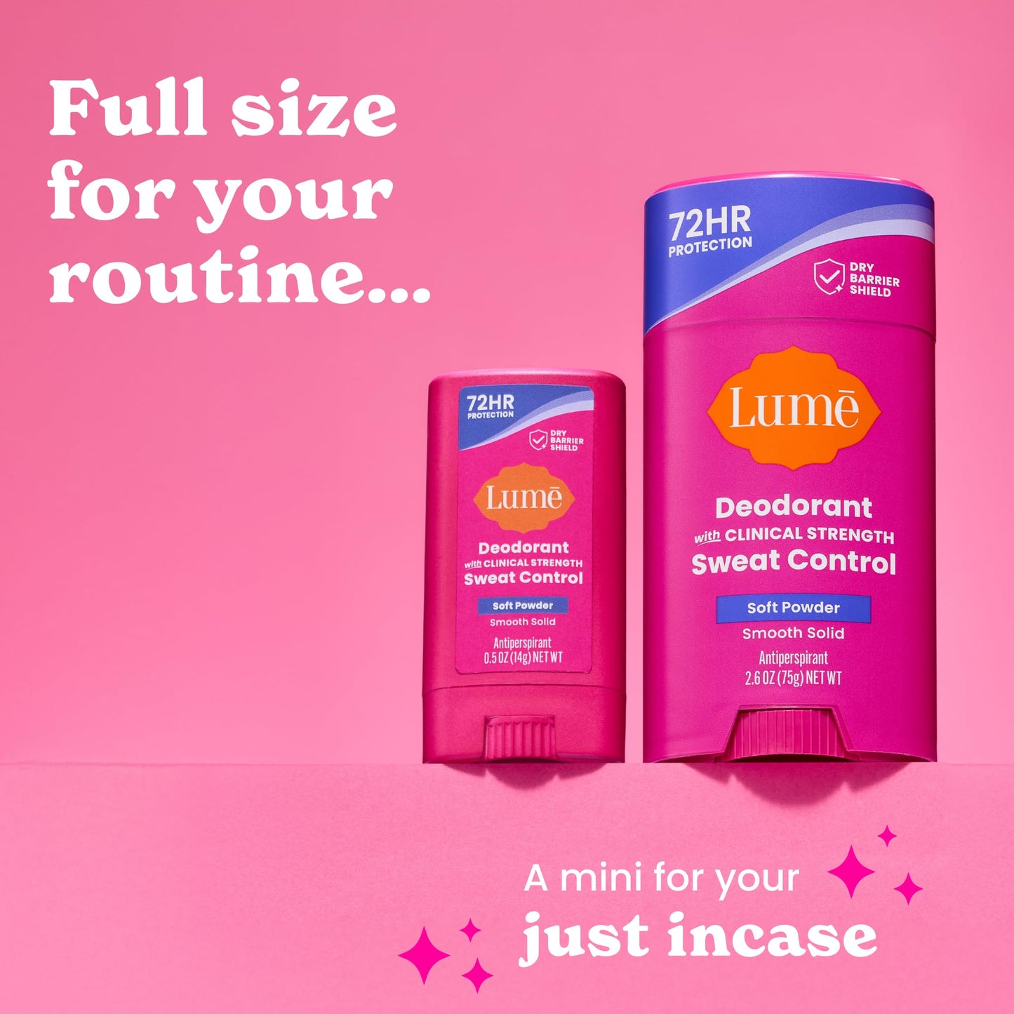 Lume Deodorant Plus Sweat Control - Smooth Solid Stick Deodorant for Women - Extra Strength Antiperspirant - 72 Hour Odor & Sweat Control - Baking Soda Free, Skin Loving - (Soft Powder)