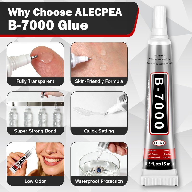 B-7000 Glue Clear with Precision Tip, 15ml 16 Pack Multi-Function Craft Adhesive, Waterproof Strong Bond Glue for Jewelry Making, Rhinestones, Bedazzling, Crafts, Shoes, Fabric, Phone Repair