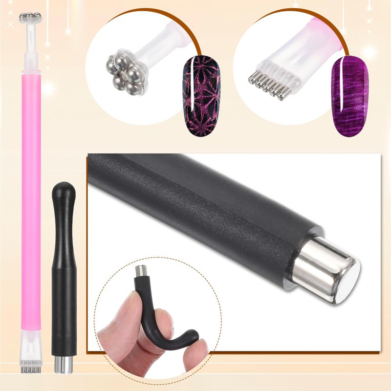 16 PCS Cat Eye Nail Magnet Set, Cat Eye Gel Nail Polish Magnet Wand Double-Head Nails Magnets Stick Nails Design Tools Diverse Glassy Cat-eye Effect Nail-Art DIY Accessories