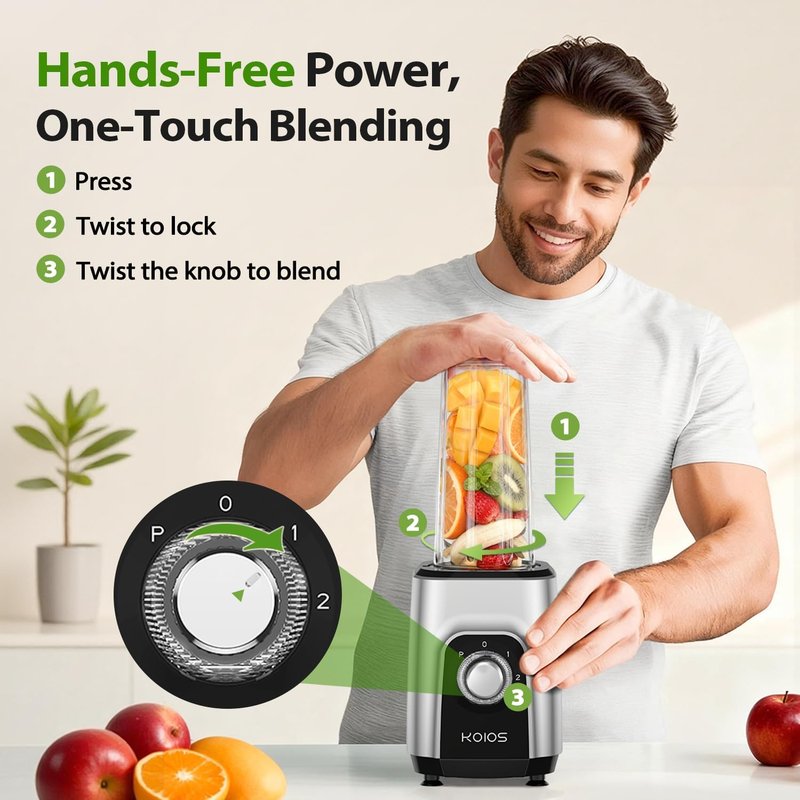 KOIOS Blender & Food Processor Combo - 1000W 4-in-1 Kitchen System | 34oz Pitcher, 22oz Cup, Meat Grinder, BPA Free