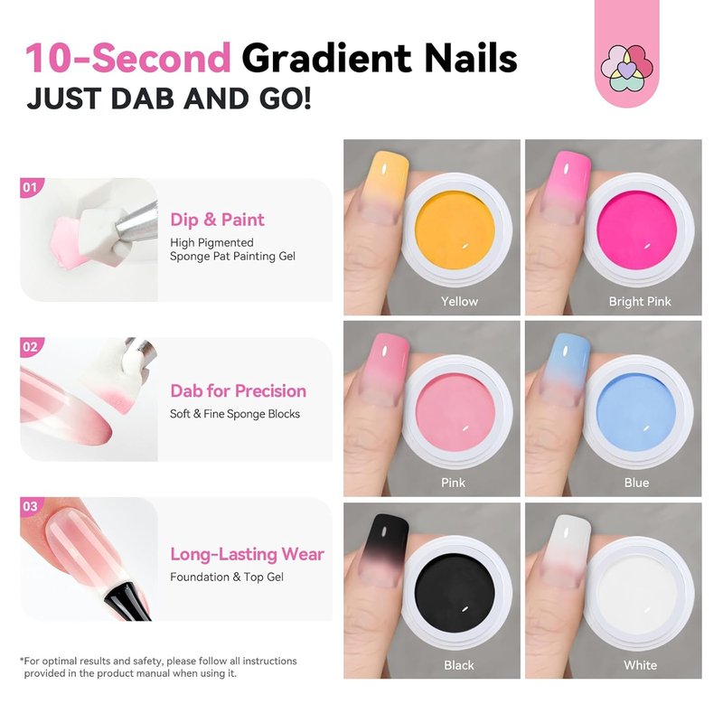 SAVILAND Ombre Gel Nail Polish Kit: 6 Colors Painting Gel with Nail Sponges Gradient Blush Effect Solid Gels Polish French Tip Tools Nail Art Design Cream Gels Nail Polish for Salon & Home DIY