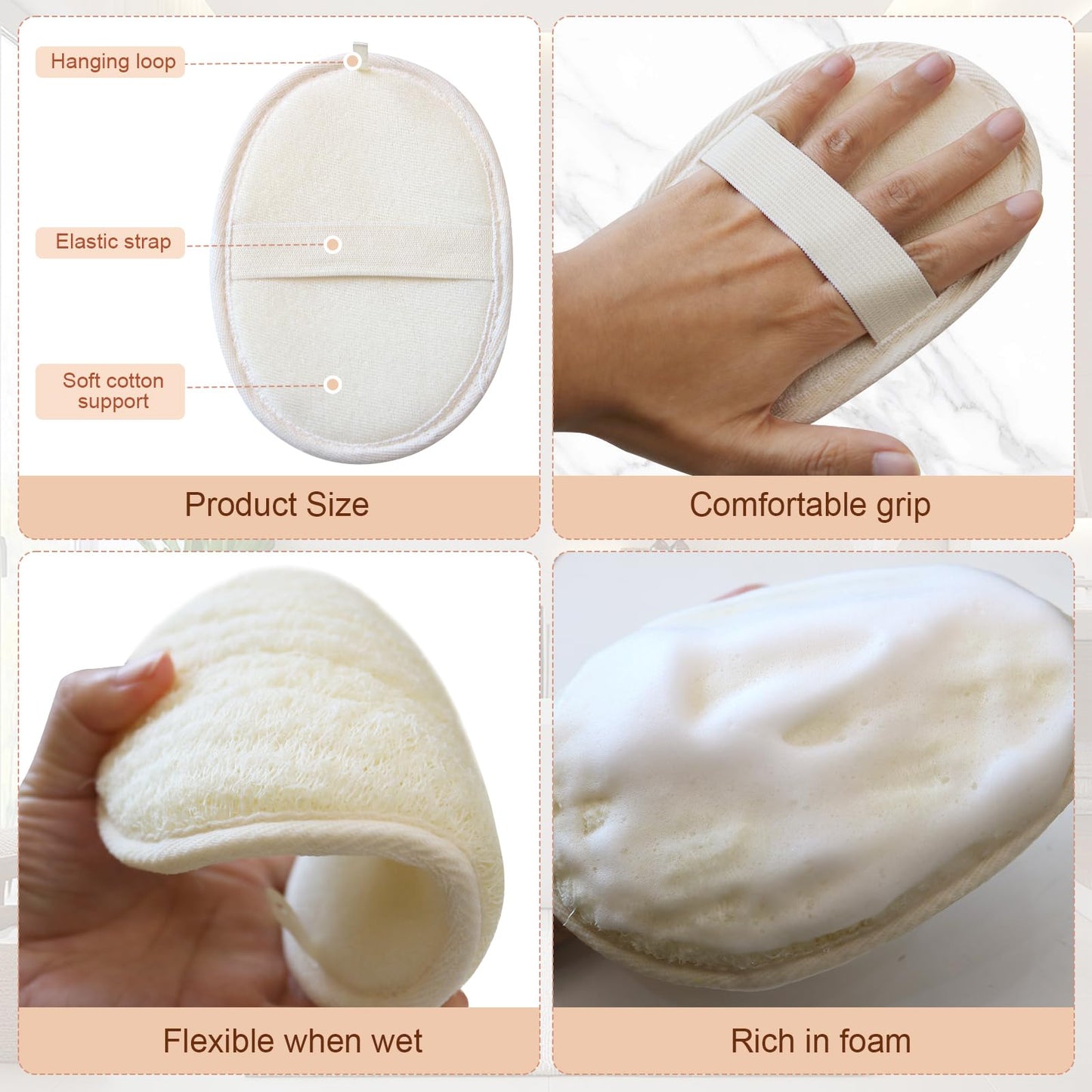 LUOMRTAN 3 Pieces Natural Luffa Exfoliating, Body Scrubbers for Shower & Bath, for Face and Body that Gets You Clean