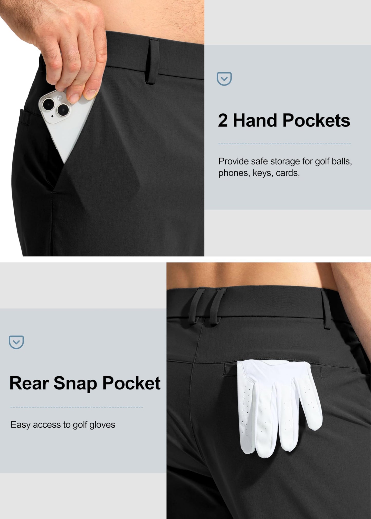 Pudolla Golf Pants for Men Stretch Dress Pants Mens Work Pants 30 Lightweight Quick Dry Casual Slacks Trousers with Pockets(Black 32Wx30L)