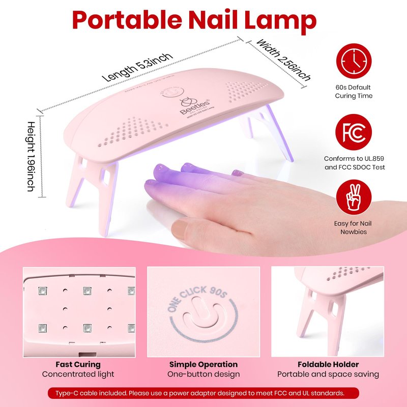 Beetles 22 Pcs HEMA-Free Gel Nail Polish Kit with U V Light - 6 Color Pink Black White Red Shiver Glitter Gel Polish Set Timeless Charm Gift-Ready Package Salon Manicure Kit Mothers Day Gifts