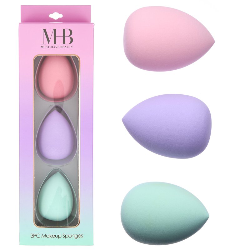 3pc Pastel Makeup Sponge Set – Beauty Blender for Foundation, Blush, Concealer, Eyeshadow, Contour & Highlighter | Soft Cosmetic Sponge Value Pack for Women – Flawless Finish