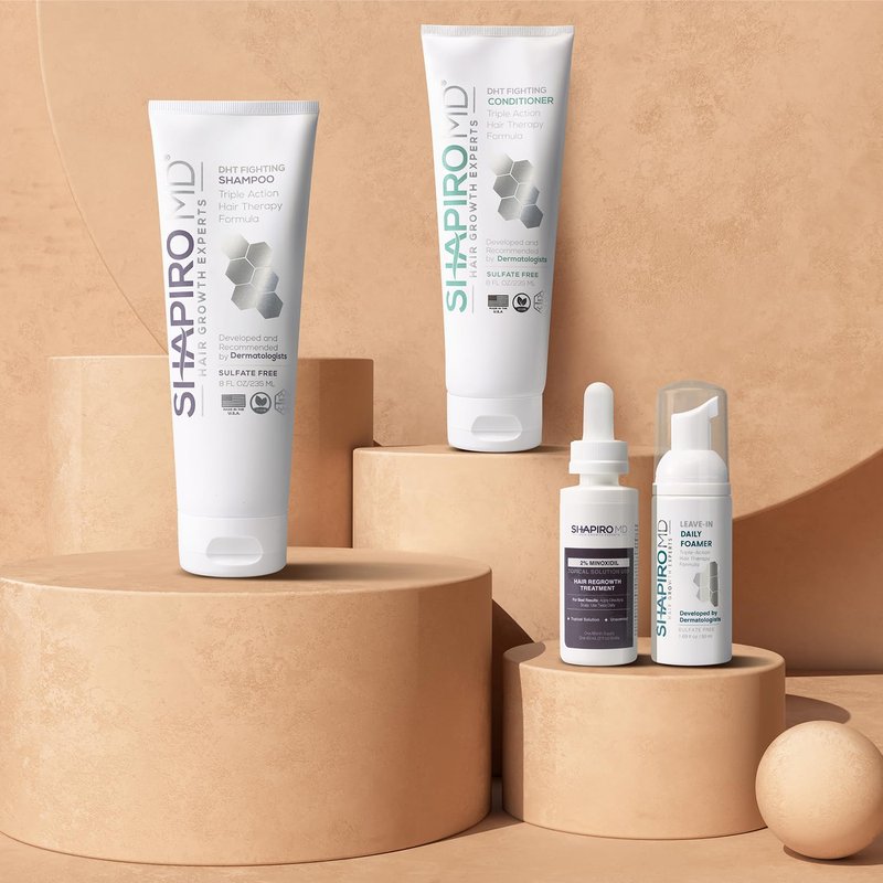 Shapiro MD Hair Growth Experts Hair Regrowth Kit Plus: Shampoo, Conditioner, Minoxidil, Leave-In Foamer. Anti Hair Loss and Thinning Hair Solution, 1 Month