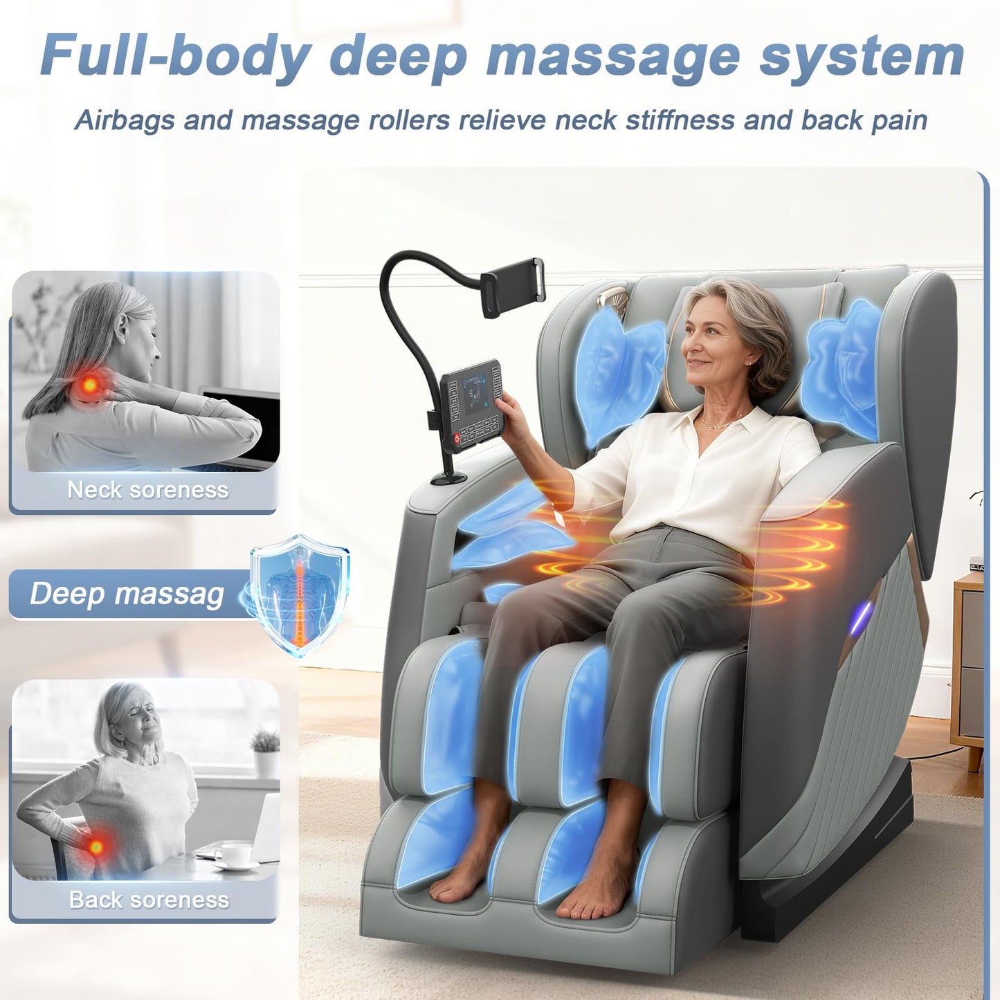 Srfzluxy Massage Chair Full Body, Zero Gravity Massage Chair with 16 Fix Rollers, Auto Massage Program, Foot and Calf Massage, Recliner Chair with Heating, Touch Screen Controller, Bluetooth Speaker