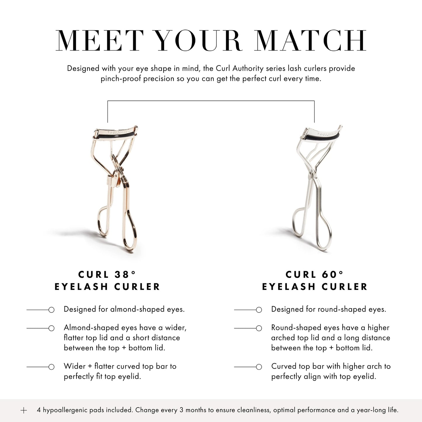 Tweezerman Curl 38 Rose Gold Lash Curler, Eyelash Curler for Almond Shaped Eyes or Deep Set Eyes