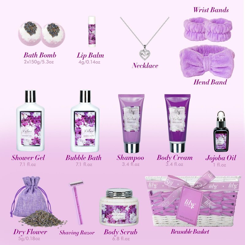 17Pcs Spa Gifts Spa Kit - Perfect Lavender Lilac Spa Gift Baskets for Women