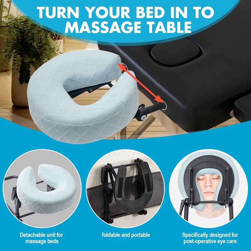 KONOVOLY Massage Headrest for Bed with Washable Pillowcase, Adjustable Home Mattress Top Massage Kit, Headrest Face Cushion, After Eye Surgery Face Down Pillow (Light Blue)