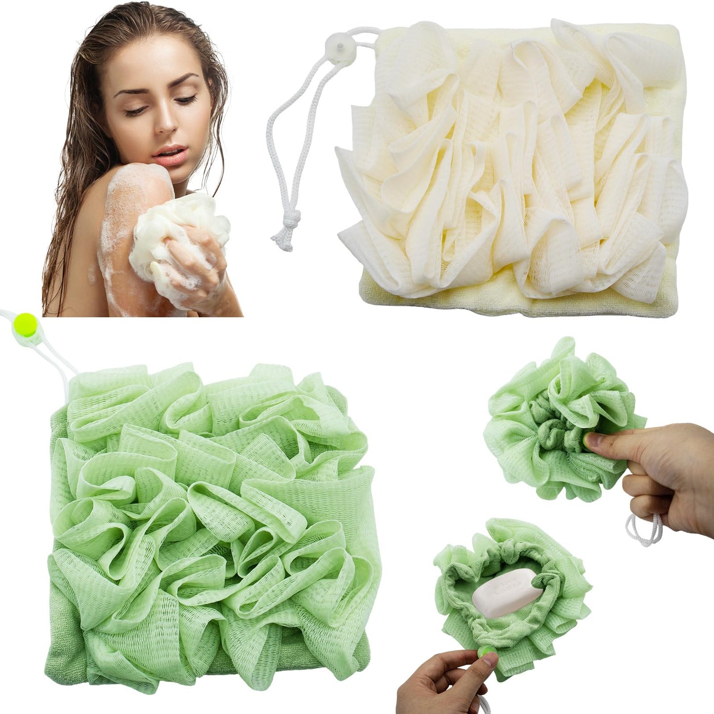 2 in 1 Loofah Cloth 2PCS Soap Bar Loofah, Remove the Cuticle, Clean and Smooth Skin, Suitable for Bath Shower