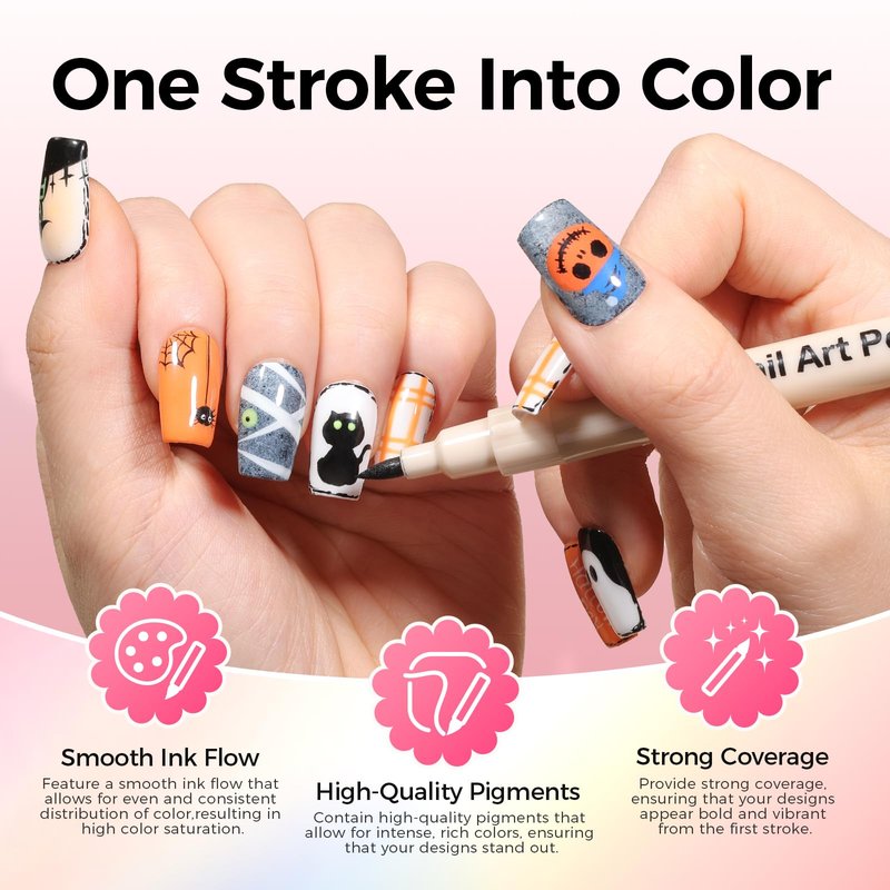 GELLAKTIK 12 Colors Nail Art Pens Set, 3D Nail Polish Pens Quick-Drying Acrylic Paint Markers, Dotting Liner Brush for DIY Nail Design, Home & Salon Manicure Tools
