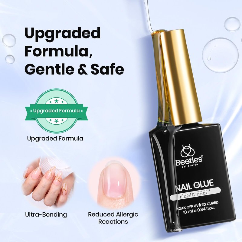 Beetles 9 in 1 Gel Nail Glue for Acrylic Nails Tips, 2Pcs 10ml Long Lasting Uv Nail Glue for False Nail Tips, Clear Press On Nails, Base Gel, Summer Nail Art, U V Light Required