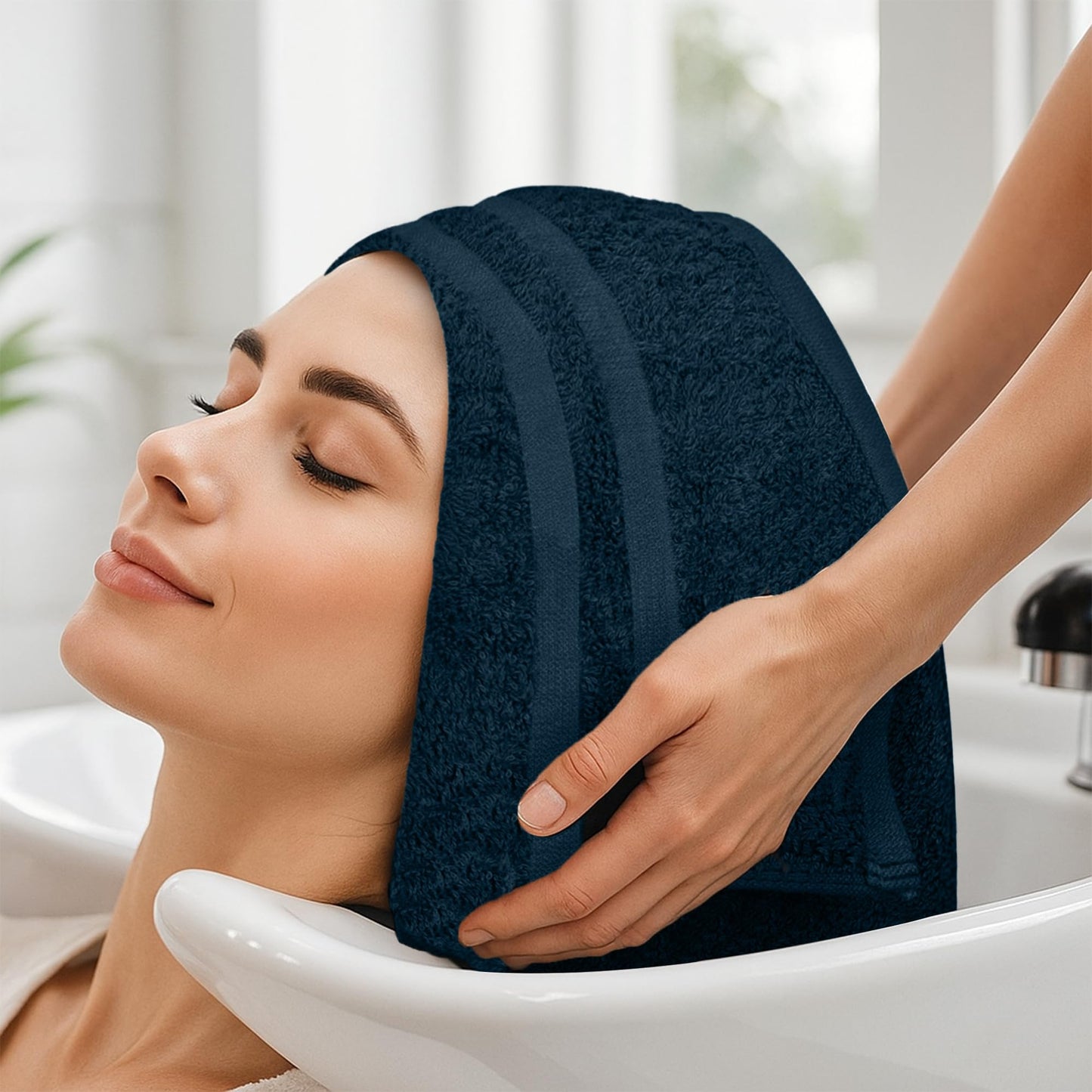 RIVERSIDE Pack of 24 Salon Towels Set – 16 x 26 Inches, 100% Ring Spun Cotton Highly Absorbent and Quick Dry Towels for Salon, Hand, Barber, Gym, Home & Hair Care, Navy Blue