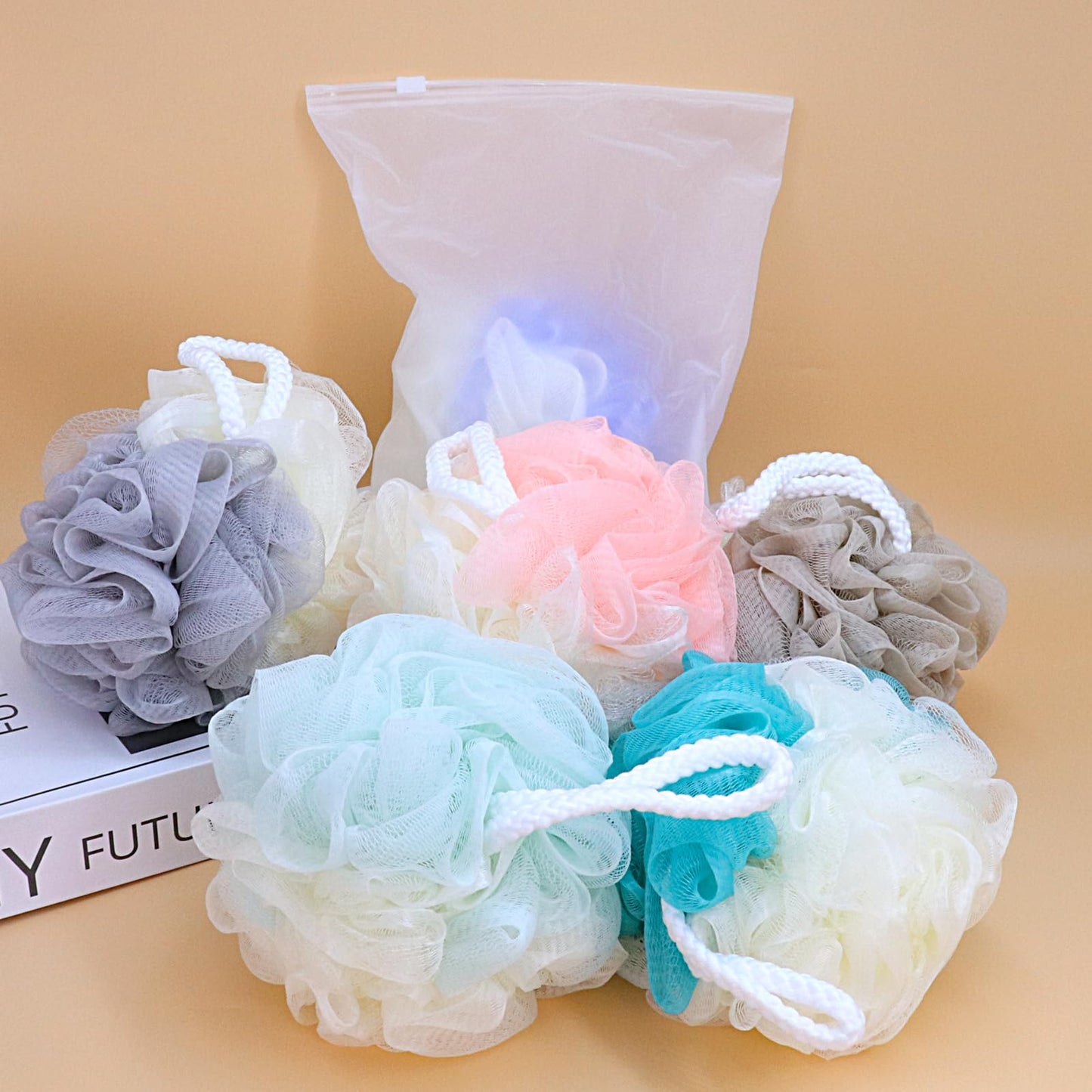 Ttarxug Loofah Individually Wrapped,60g Loofah Sponge, Exfoliating Bath Scrunchies Shower Sponge Pouf Body Scrubber,Body Wash Sponge Ball,Shower Mesh Puff for Travel-Big Large (1 Count (Pack of 6))