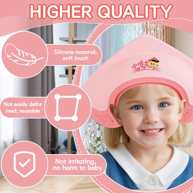 Lonlown Baby Shower Cap Shield for Kids Soft Silicone Adjustable1-8 Years Old Hair Washing Hat for Kids Toddler Shower Cap Shield Makes the baby Bath More Fun
