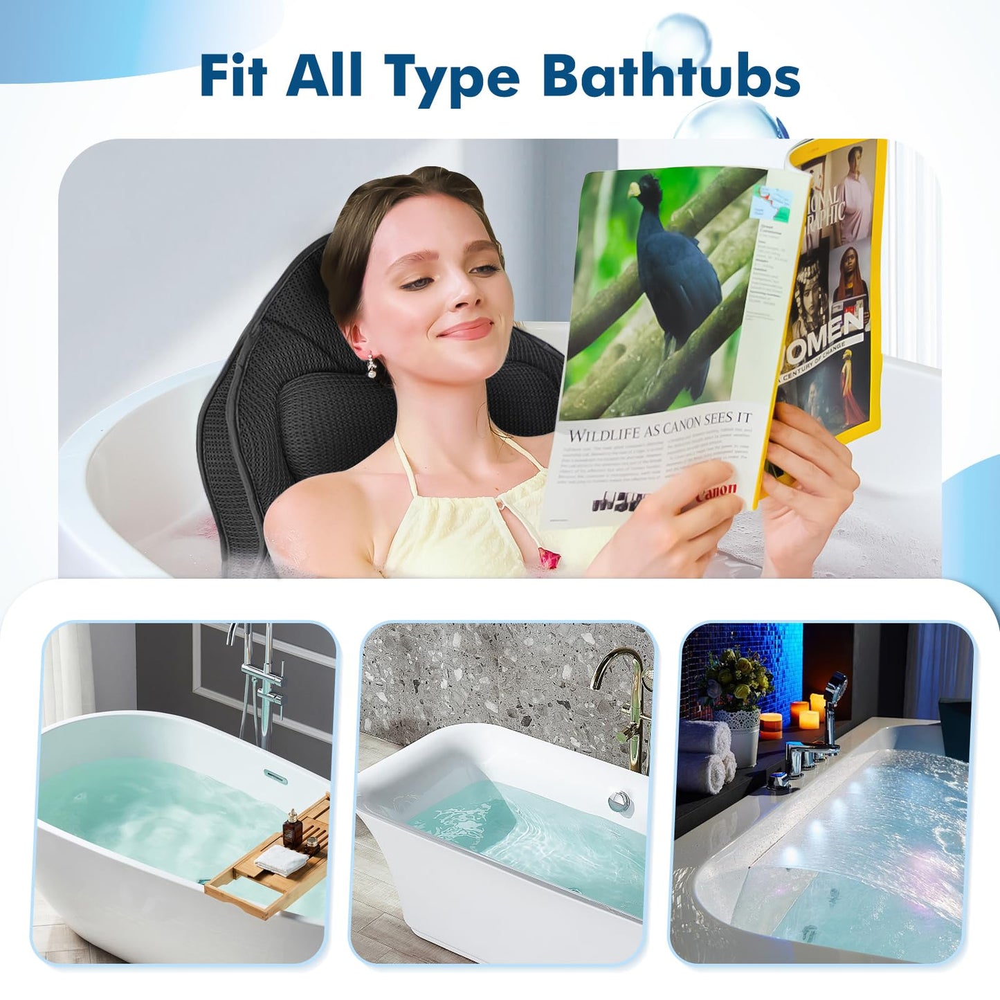 Poemland Full Body Bath Pillow for Tub-Extra Thick Bathtub Pillow with Head & Neck Support, Soft Tub Pillow for Comfort, Non-Slip Bath Cushion for Women, Men & Seniors, Luxury Bathroom Accessories