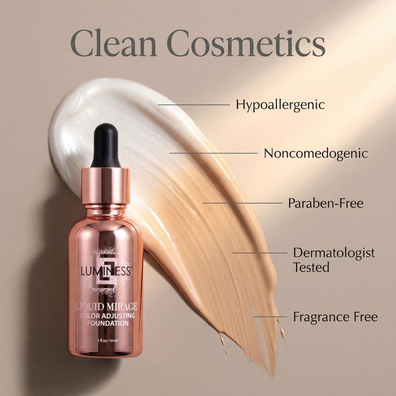 LUMINESS Liquid Mirage Color Changing Foundation for Mature Skin, Skincare-Infused Makeup with Hyaluronic Acid & Vitamin E, Hydrating Liquid Foundation & Concealer Hybrid, Hypoallergenic (Medium)