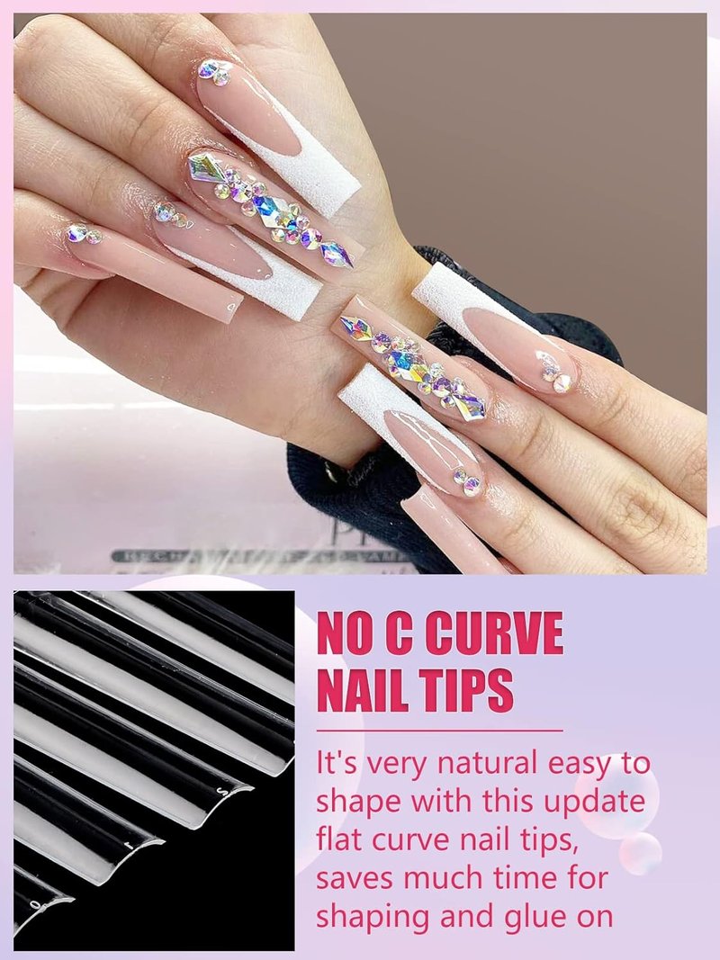 LIONVISON 504PCS Clear Nail Tips - 3XL Extra Long Flat Tapered Square for Acrylic Nails | 12 Sizes