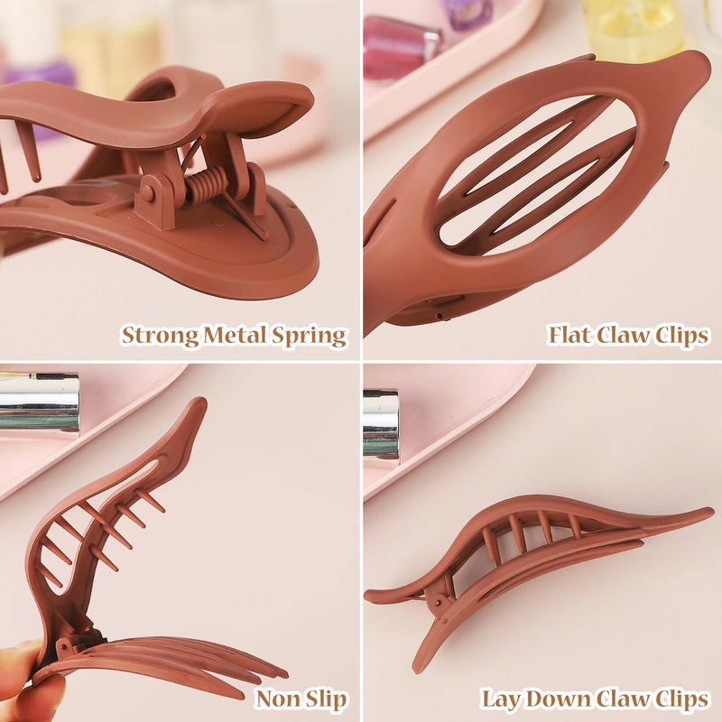 CHANDAT Flat Hair Clip 6 pcs Lay Down Claw Clips Hair Accessories for Women -Basic