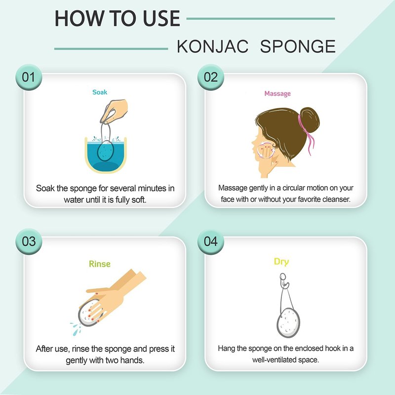 pureSOL Konjac Sponges - Activated Charcoal - Facial Sponge, 100% Natural Sponges, Eco-Friendly - Great for Acne, Exfoliating