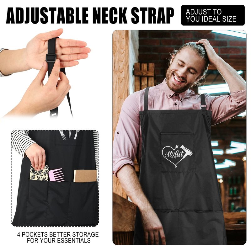 Janmercy 4 Pcs Hair Stylist Apron with 4 Pockets Waterproof Salon Aprons for Hairdresser Cosmetologist Apron(Black)