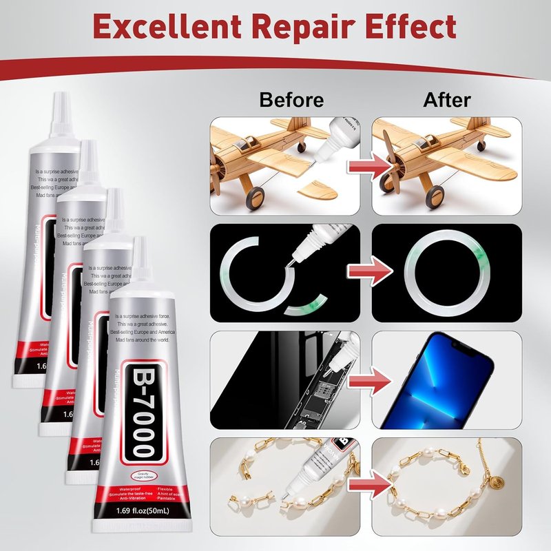 6 PCS 50ml B7000 Glue Clear with Precision Tip, Bedazzling Glue, Rhinestone Glues, Craft Glues, Jewelry Making, Nail Art, DIY, Makeup, Shoes