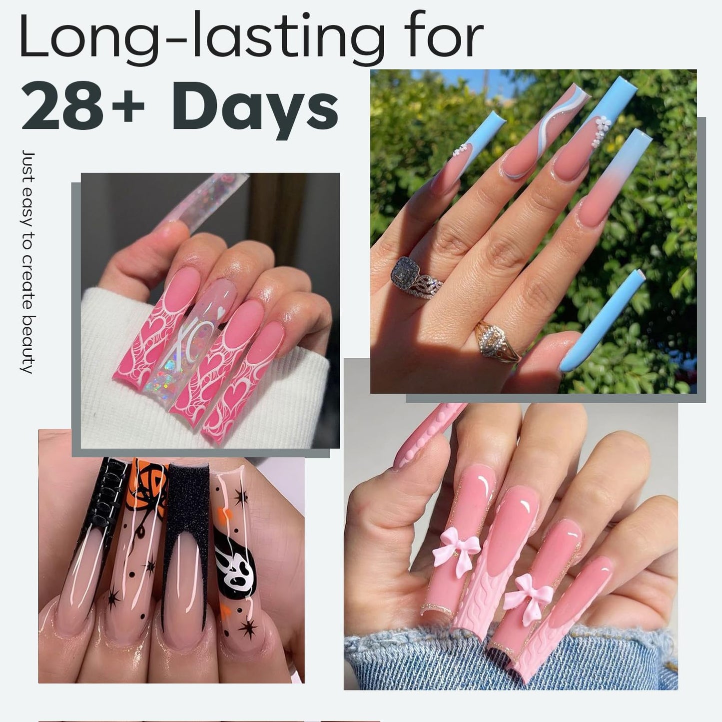 XXL Long Square Nail Tips - Pre-shaped Soft Gel Fake Nails for DIY Manicure | 216 PCS, 12 Sizes