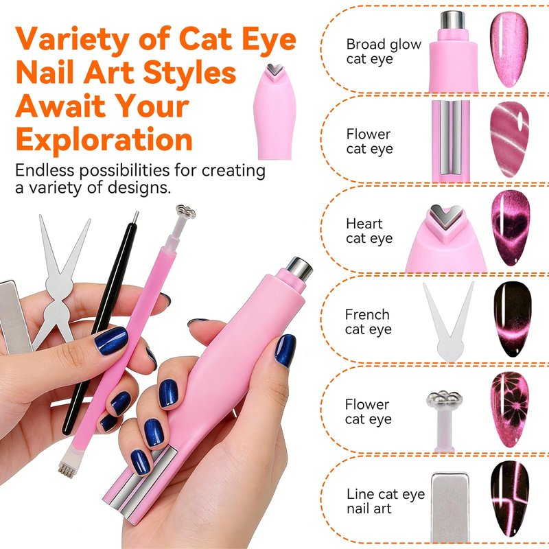 ESUOHYM Cat Eye Magnetic for Nails,Cat Eye Gel Nail Polish Magnet Tool Set Heart Flower French Liner Effect Nail Magnet for Nail Design,Multifunctional Magnetic Nail Tools for Nail Art Home Salon