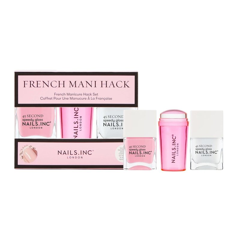 Nails Inc 45 Second Speedy Gloss French Manicure Set - Quick Dry, No Chip, 3 Pieces | Pink DIY Nail Art