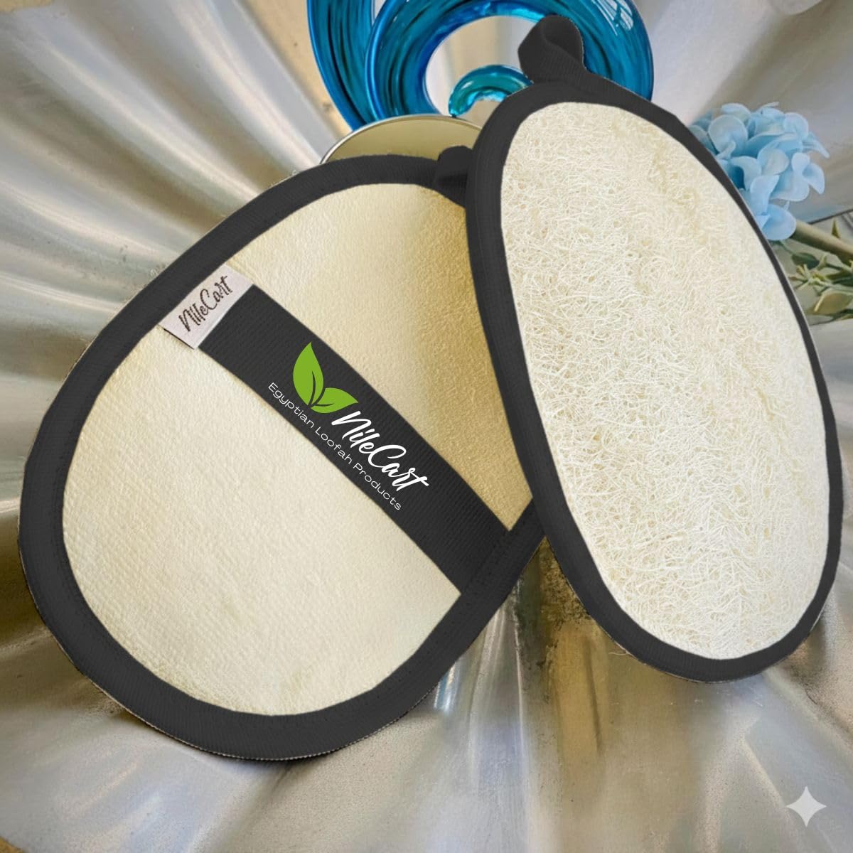 NileCart Natural Loofah for Men - 2 Pack Egyptian Luffa Sponge Pads - Natural Body Exfoliator Scrubber for Bath & Shower (Black)