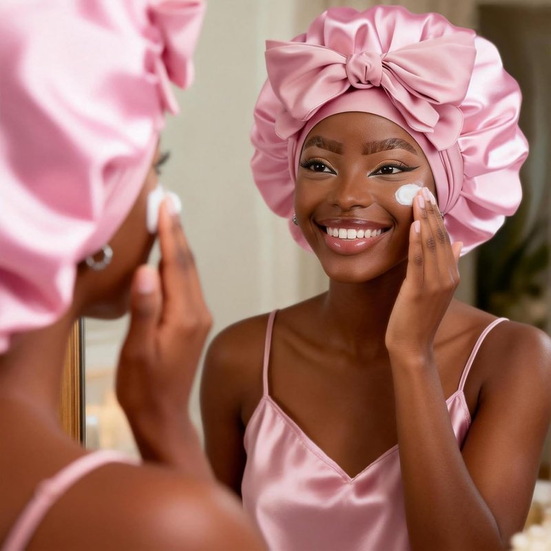 Adjustable Satin Bonnet for Sleeping | Double Layer Hair Wrap to Reduce Friction & Prevent Frizz for Natural Curly Hair