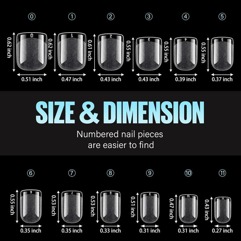 Short Nail Tips - Extra Short Square Acrylic Fake Nails | 192 Pcs in 12 Sizes for DIY Gel Nails