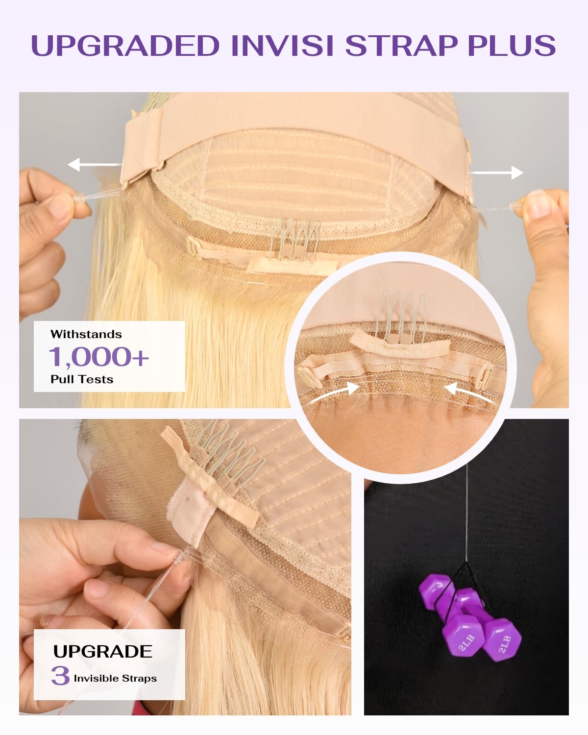 wigcool Hidden Strap Body Wave 360 613 Lace Front Wig Human Hair Glueless Wigs Human hair Pre Plucked Pre Bleached 180% Density Blonde Wig With Drawstring HD Full Lace Human Hair Wigs 26Inch