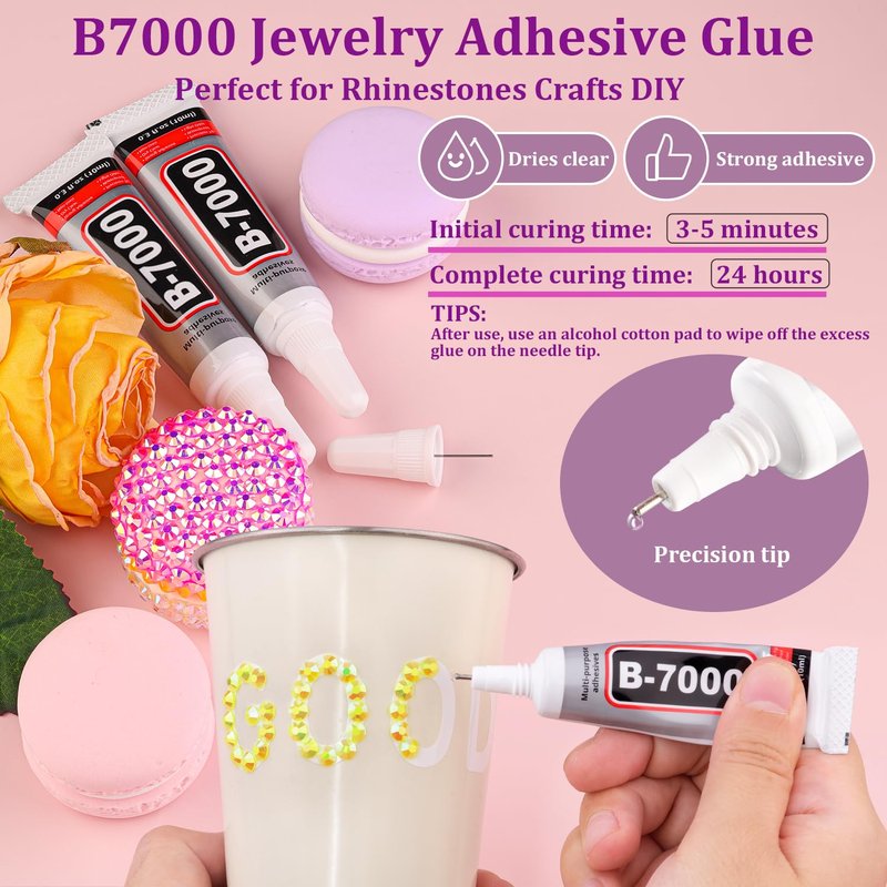 Resin Jelly Rhinestones for Crafting with B7000 Jewelry Glue, 1 Box Lemon Yellow AB Flatback Crystal with 3Pcs 10ml Glue, Bedazzling Non Hotfix Gems for DIY Tumblers Clothing Shoes Manicure
