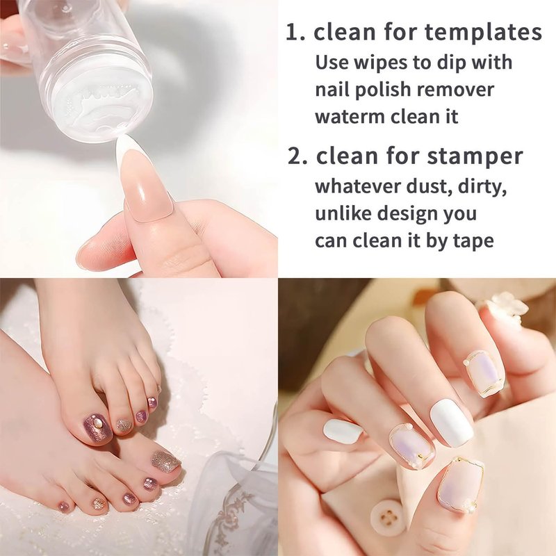 French Tip Nail Stamp,French Tip Tool Kit With 2 PCS Replacement Nail Stamper Heads for DIY together,Home Manicure Starter Tool Salon(4 PCS)