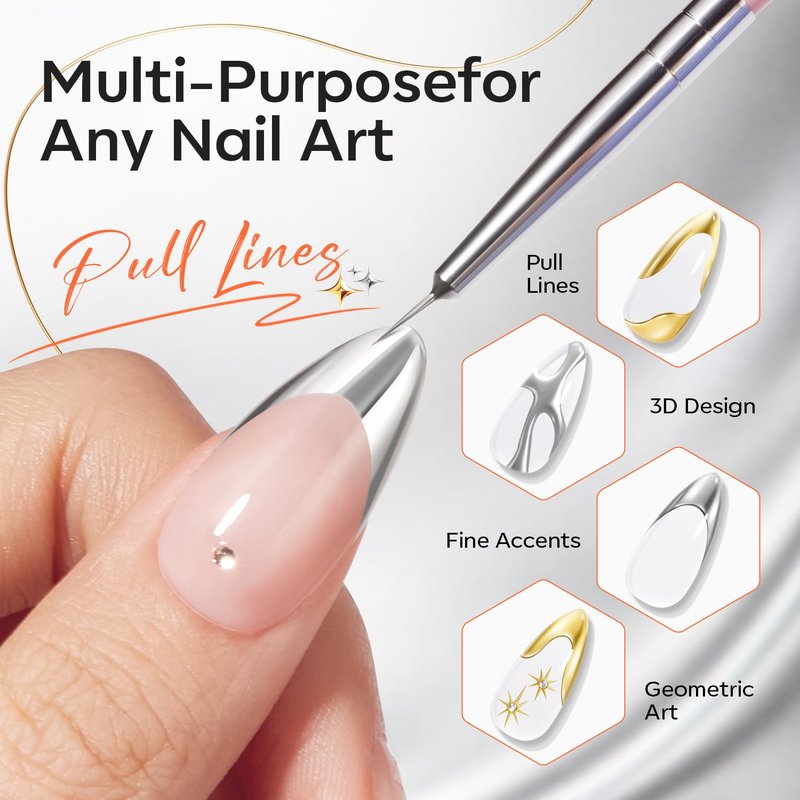 Modelones Gold & Silver Gel Nail Polish Set - 3D Chrome Metallic Liner Gel for Professional Nail Art | Soak Off, Fine Brush