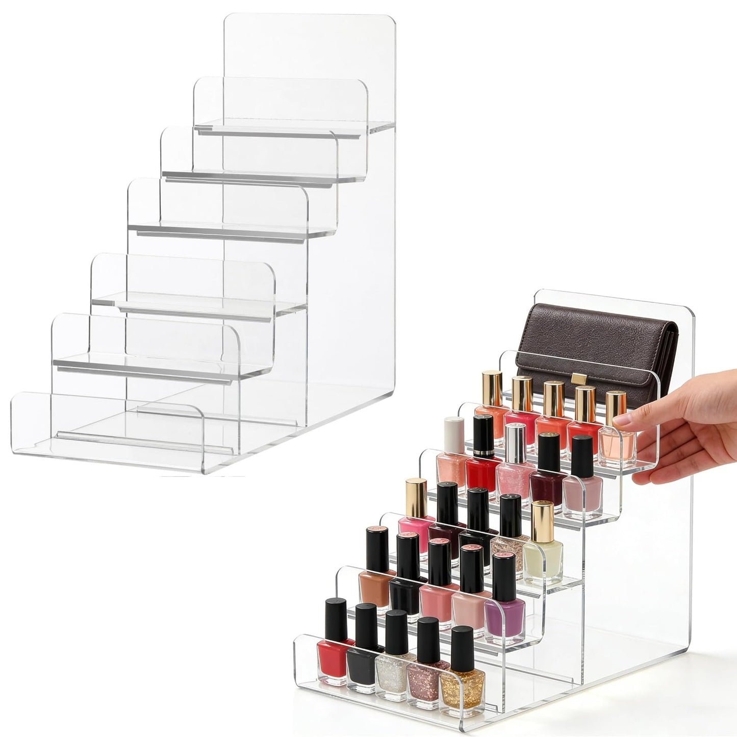6-Tier Clear Acrylic Display Stand - Multi-Level Wallet Organizer for Sunglasses and Purse Display, Tiered Perfume & Cologne Stand for Men, Slim Riser for & Vendor Craft Show