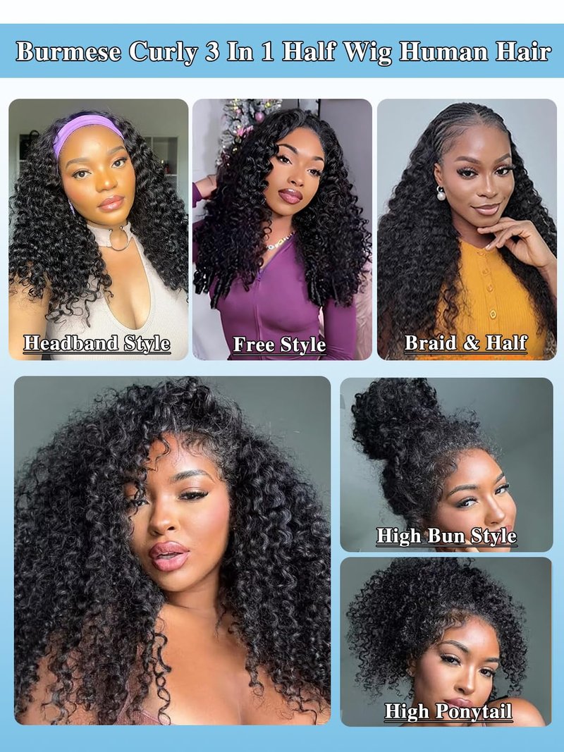 Skiennix 26 Inch Burmese Curly Half Wig - Glueless Wear & Go Design for Black Women, 180% Density