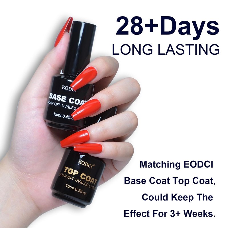 eodci 2Pcs 15ml No Wipe Base Top Coat Set, Shine Finish Soak Off Gel Base Top Coat Long Lasting LED Nail Lamp for Gel Nail Polish Salon Quality Nail Manicure Gifts