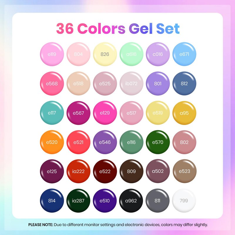 Beetles Gel Nail Polish Set - 36 Colors Year in Shades Gel Polish Kit Pink Yellow Blue Green Nail Gel with Blooming Gel, Base & Top Coat, Nail Tools UV Led Home Salon Manicure Set Gift for Women
