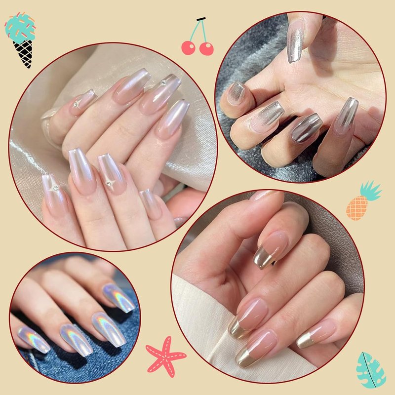 Artdone Chrome Nail Powder Kit - 16 Jars of White Pearl & Silver Metallic Holographic Dip for Nail Art & Crafts