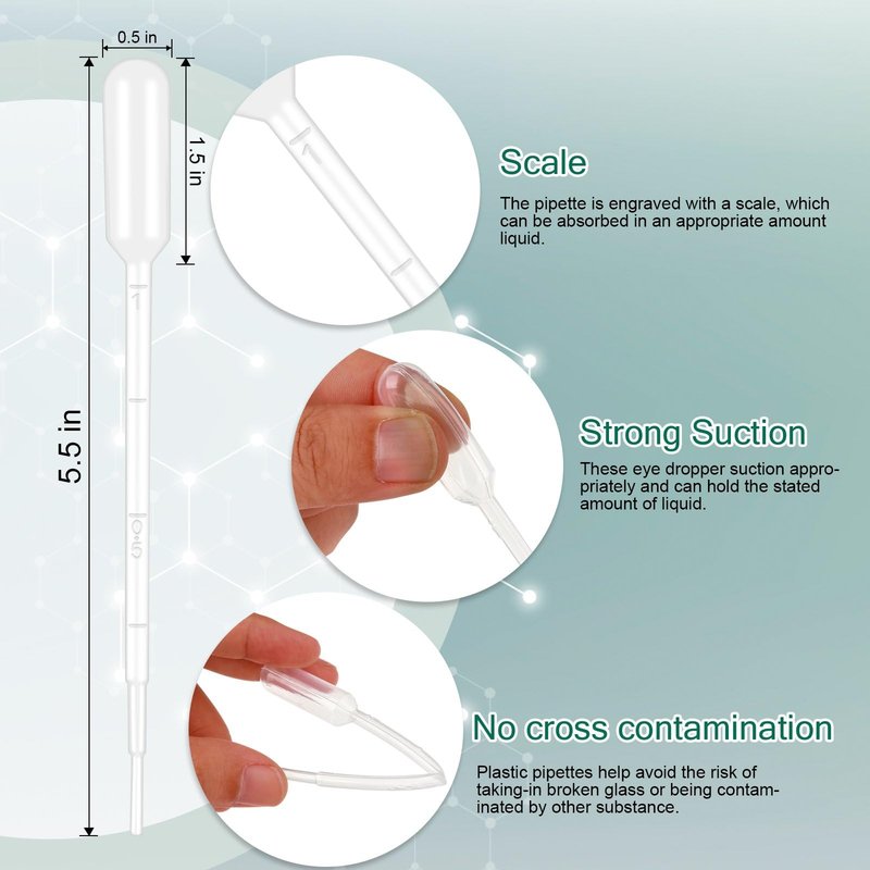 moveland 25Pcs 1ML Pipettes Dropper - Disposable Pipettes Plastic Dropper for Lab Science, Essential Oil, DIY Art, Medicine - Excellent Suction Without Leakage