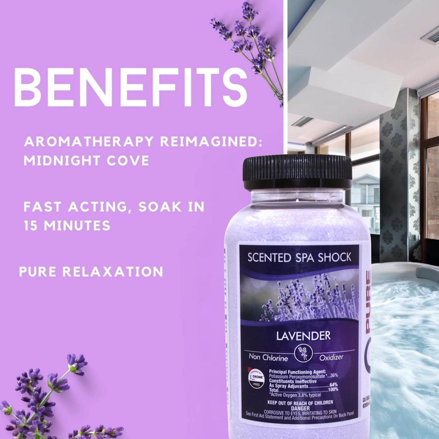 Lavender Aromatherapy Spa Shock for Hot Tubs & Spas | Non-Chlorine Oxidizing Hot Tub Shock Treatment | Compatible with Bromine Tablets & Chlorine | Neutralizes Odors & Clarifies Water (2 lbs)